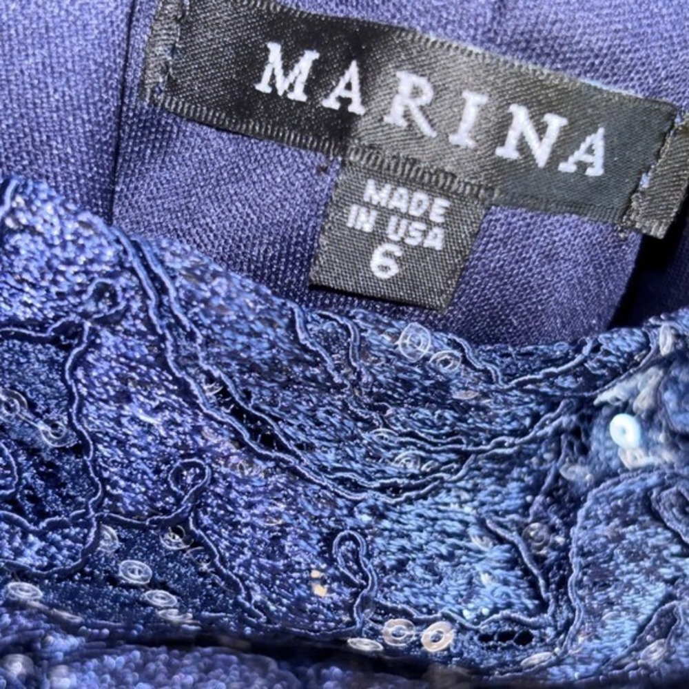 Marina NWT Size 6 Navy Lace Sequins Sleeveless Sheath Cocktail Formal Dress - Picture 3 of 8